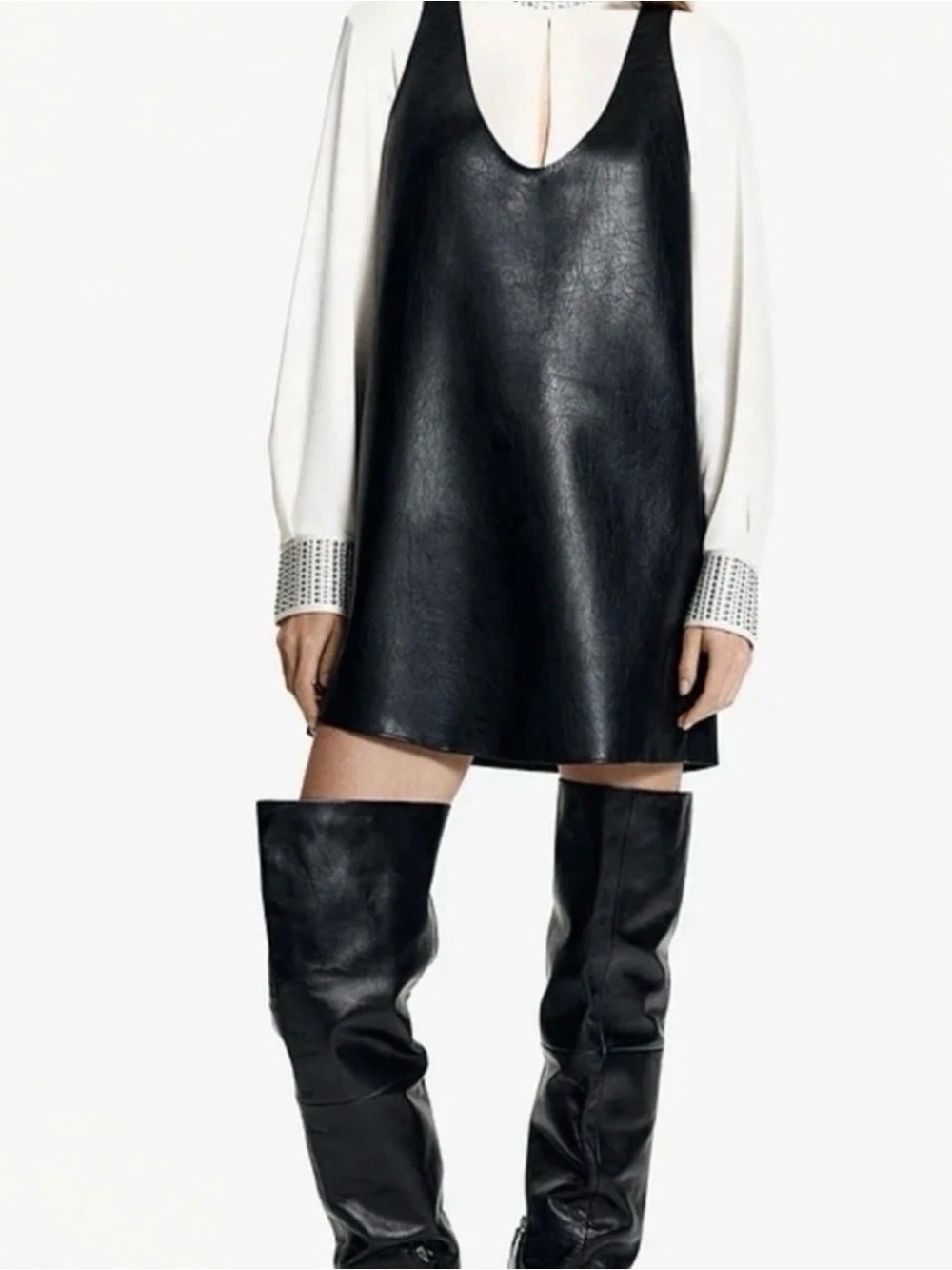 H&M Edition Faux Leather V-Neck mini-dress NWT - Black